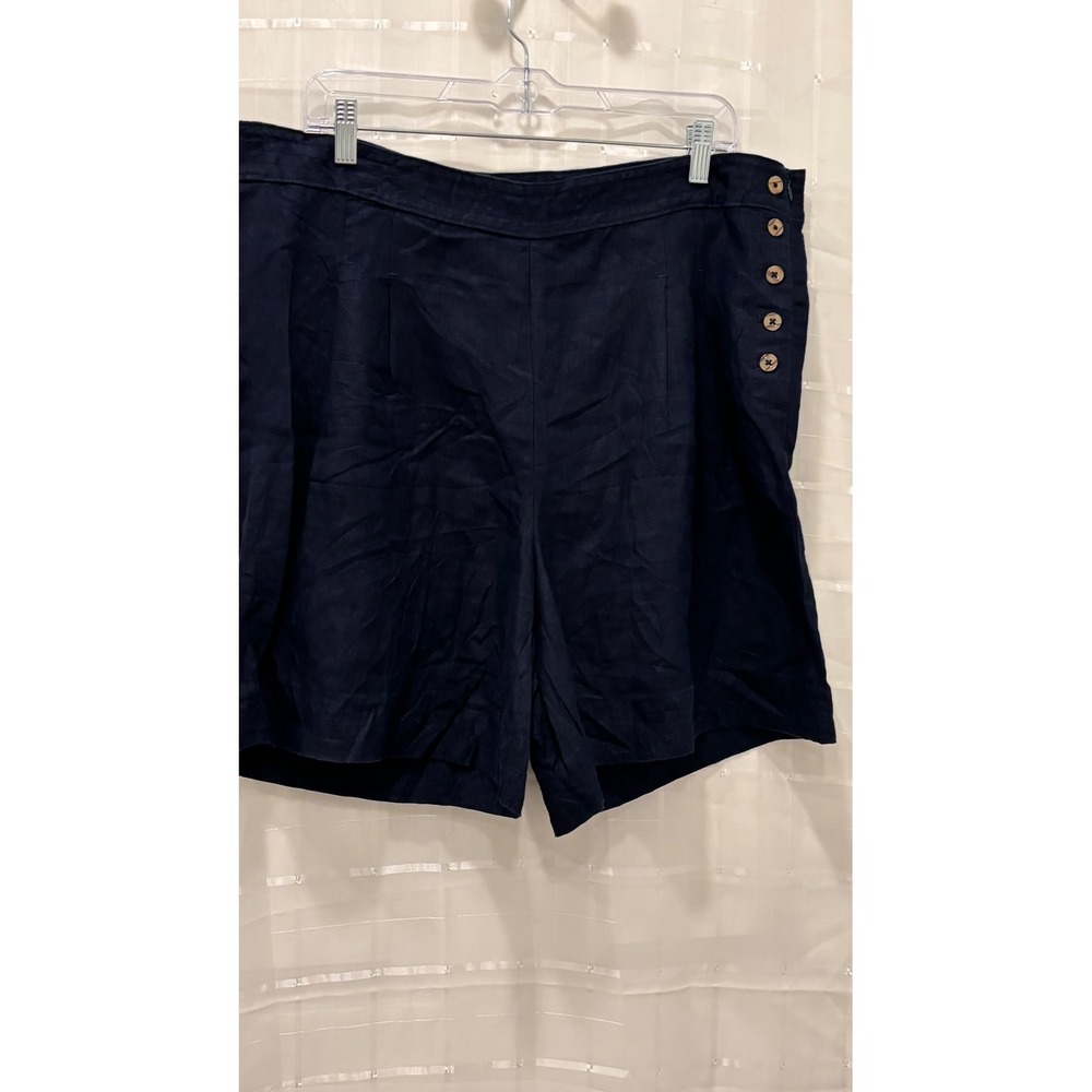 Chico's‎ Navy Blue 100% Linen Side Button Nautical Shorts Womens Size 2 US 12